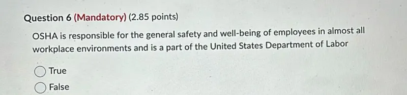 OSHA is responsible for the general safety and well-being of employees in almost all workplace environments and is a part of the United States Department of Labor