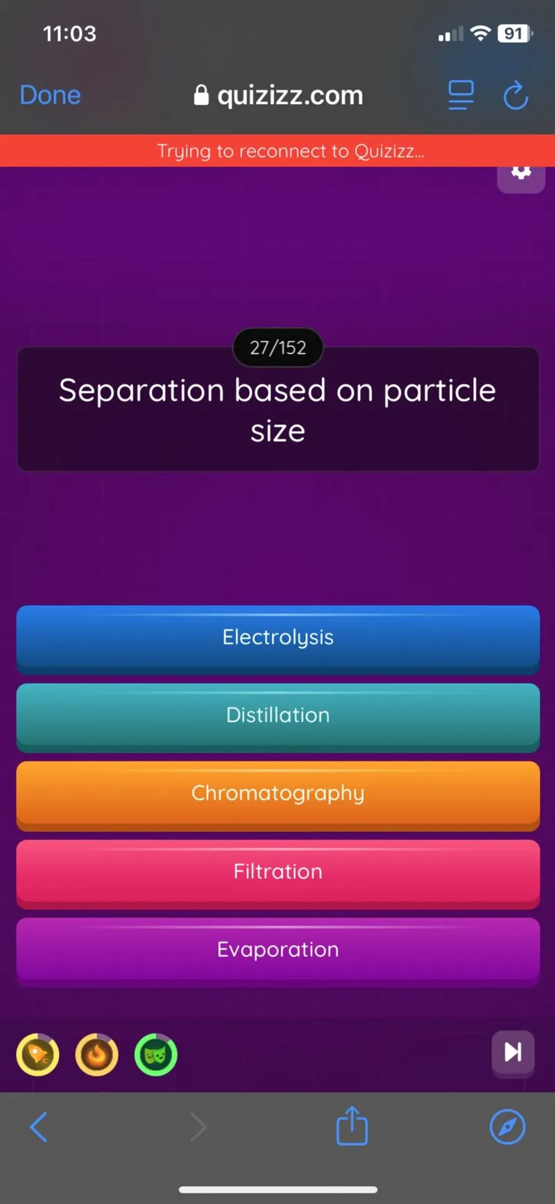 Separation based on particle size

Electrolysis

Distillation

Chromatography

Filtration

Evaporation