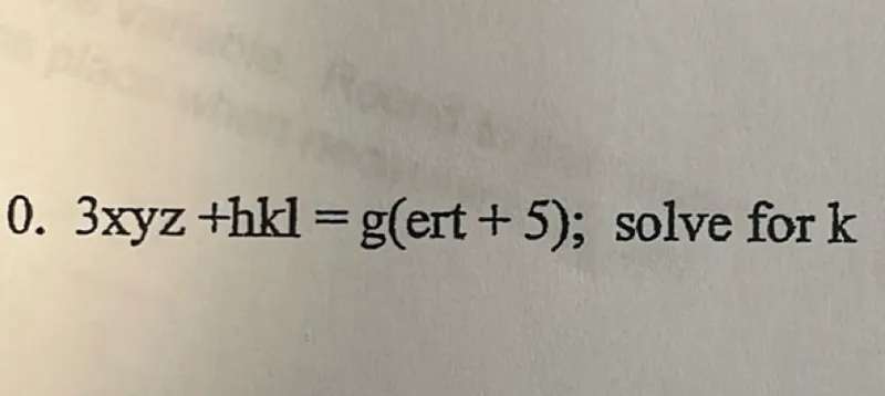 0.3 xyz+hkl=g(ert+5); solve for k