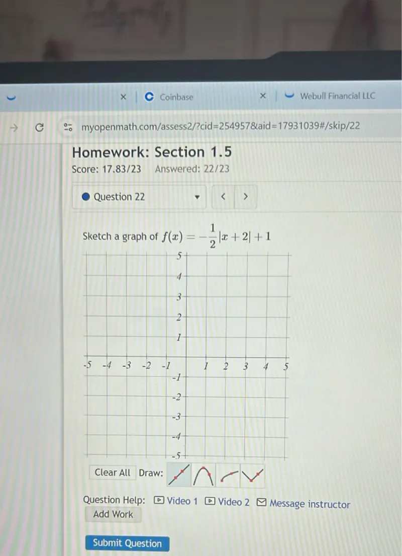 Sketch a graph of f(x) = -(1/2)x+2+1