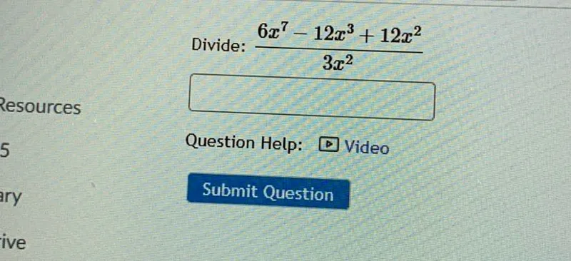 Divide: (6 x^7 - 12 x^3 + 12 x^2) / (3 x^2)