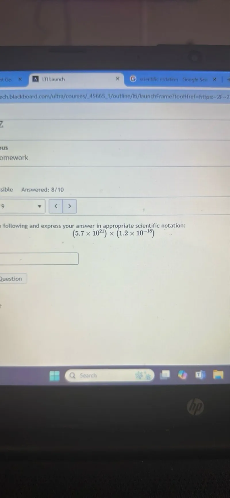 (5.7 × 10^21) × (1.2 × 10^-18)