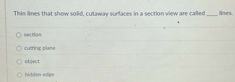 Thin lines that show solid, cutaway surfaces in a section view are called lines.