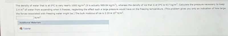 The bulk modulus of ice is 2.20 × 10⁹ N/m².