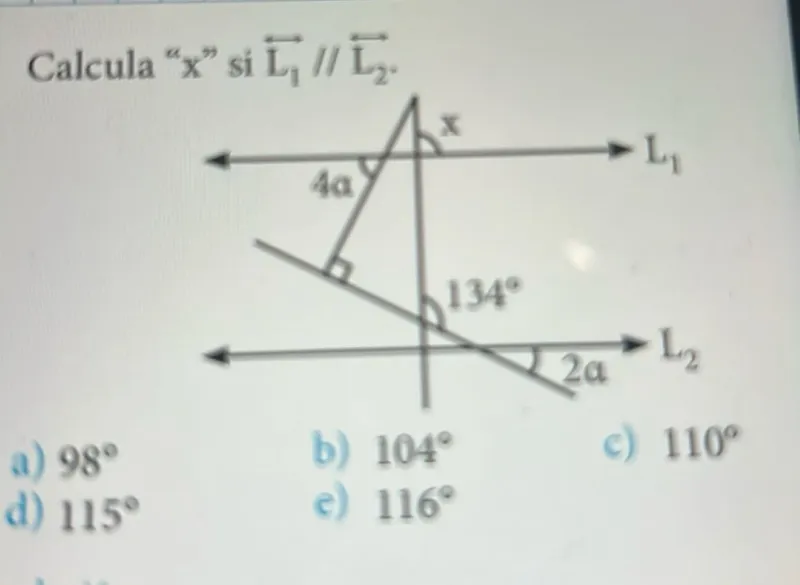 Calcula "x" si L₁ // L₂.