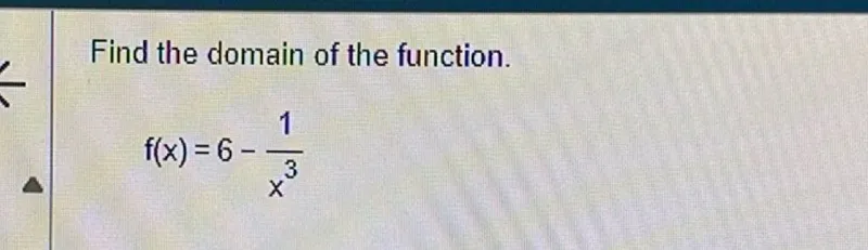 Find the domain of the function.
f(x) = 6 - 1/x^3