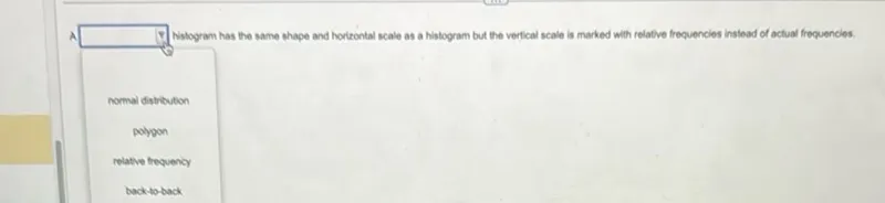 A histogram has the same shape and horizontal scale as a histogram but the vertical scale is marked with relative frequencies instead of actual frequencies.