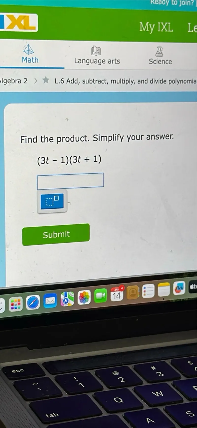 Find the product. Simplify your answer.
(3t-1)(3t+1)