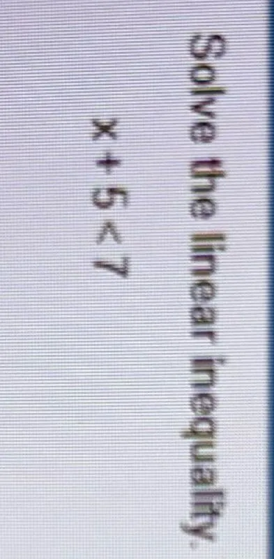 Solve the linear inequality.
x+5<7