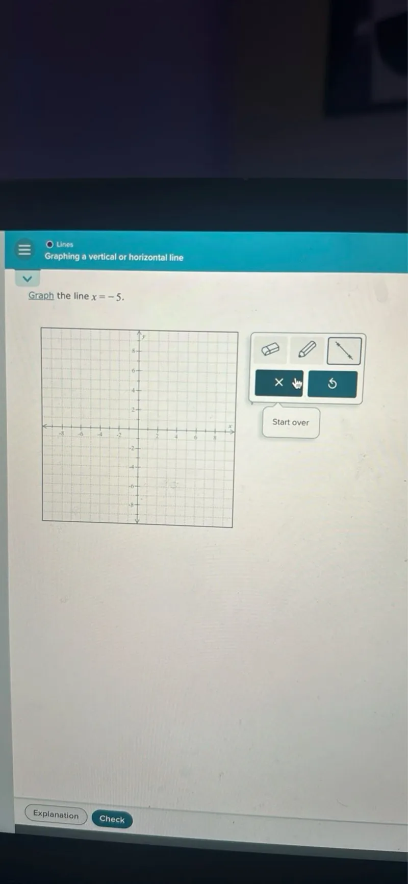 Graph the line x=-5.