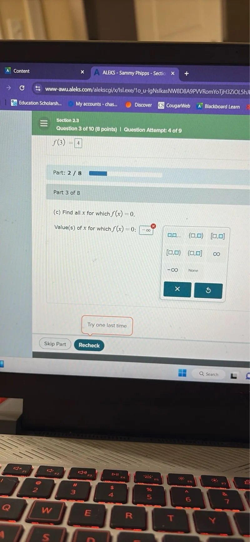 Find all x for which f(x)=0.