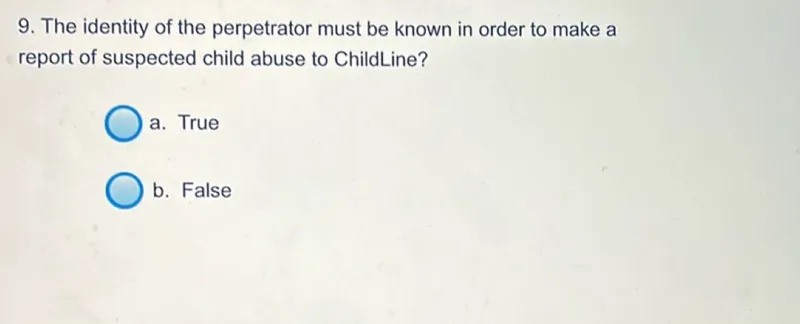 The identity of the perpetrator must be known in order to make a report of suspected child abuse to ChildLine?