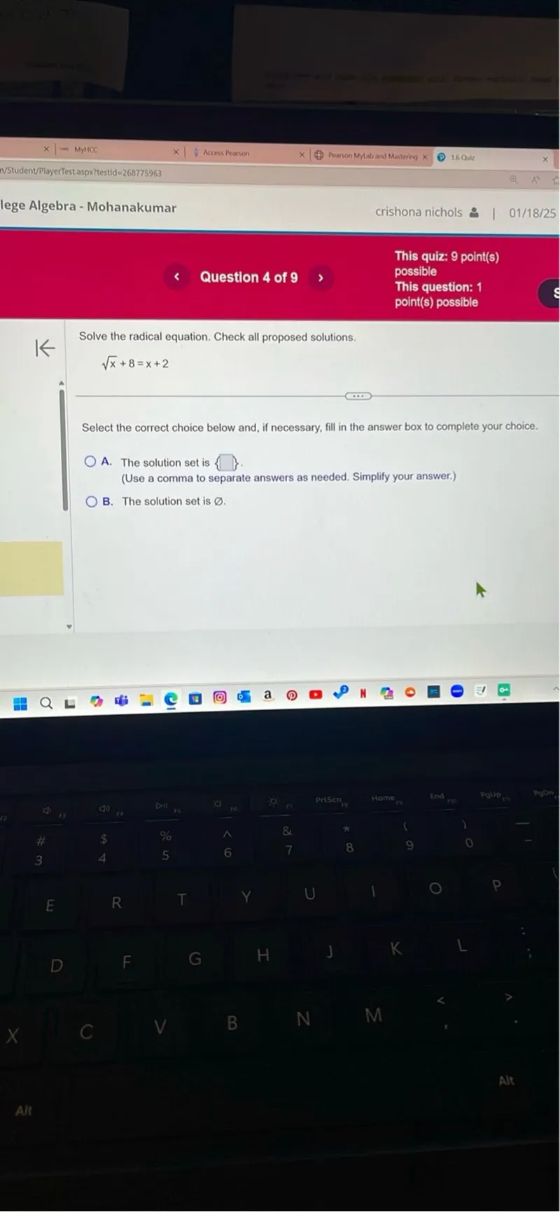 Solve the radical equation. Check all proposed solutions.
√x + 8 = x + 2