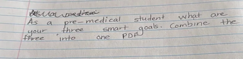 Identify three specific, measurable, achievable, relevant, and time-bound (SMART) goals for a pre-medical student.