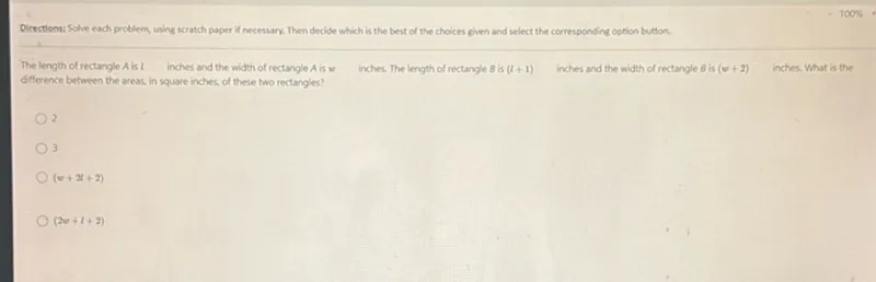 The length of rectangle A is t inches and the width of rectangle A is w inches. The length of rectangle B is (a+1) inches and the width of rectangle B is (w+2) inches. What is the difference between the areas, in square inches, of these two rectangles?