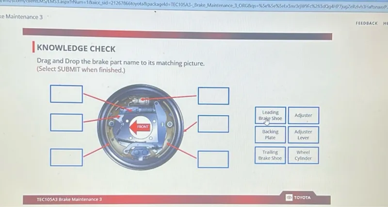 Drag and Drop the brake part name to its matching picture.