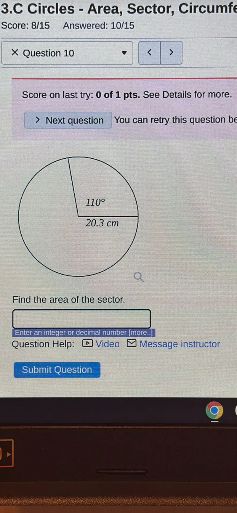 Find the area of the sector.